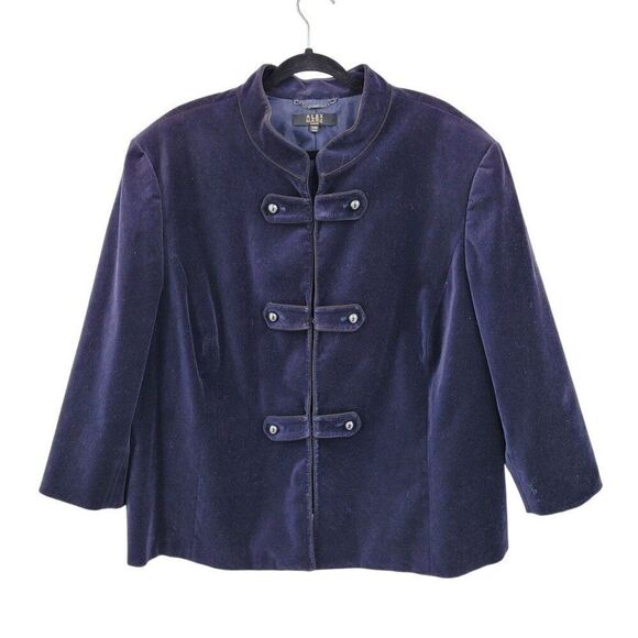 Alex Marie Womens Navy Blue Velour Band Blazer Jacket Sz 24W Military Velvet - Picture 1 of 10